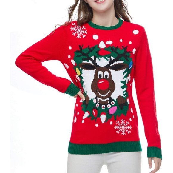 Women's Christmas Reindeer Snowflakes Sweater Pullover - Picture 2 of 4